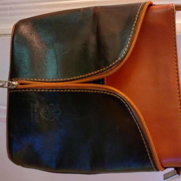 Vera Pelle Crossbody Bag Made in Italy Leather Zipper Front Nice - Picture 12 of 12